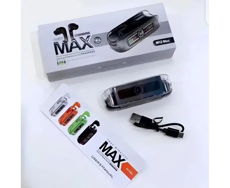 Original M-12 Max Wireless Earbuds with LED Power Playing Time Display | Stereo Bluetooth Earphone | Airbuds