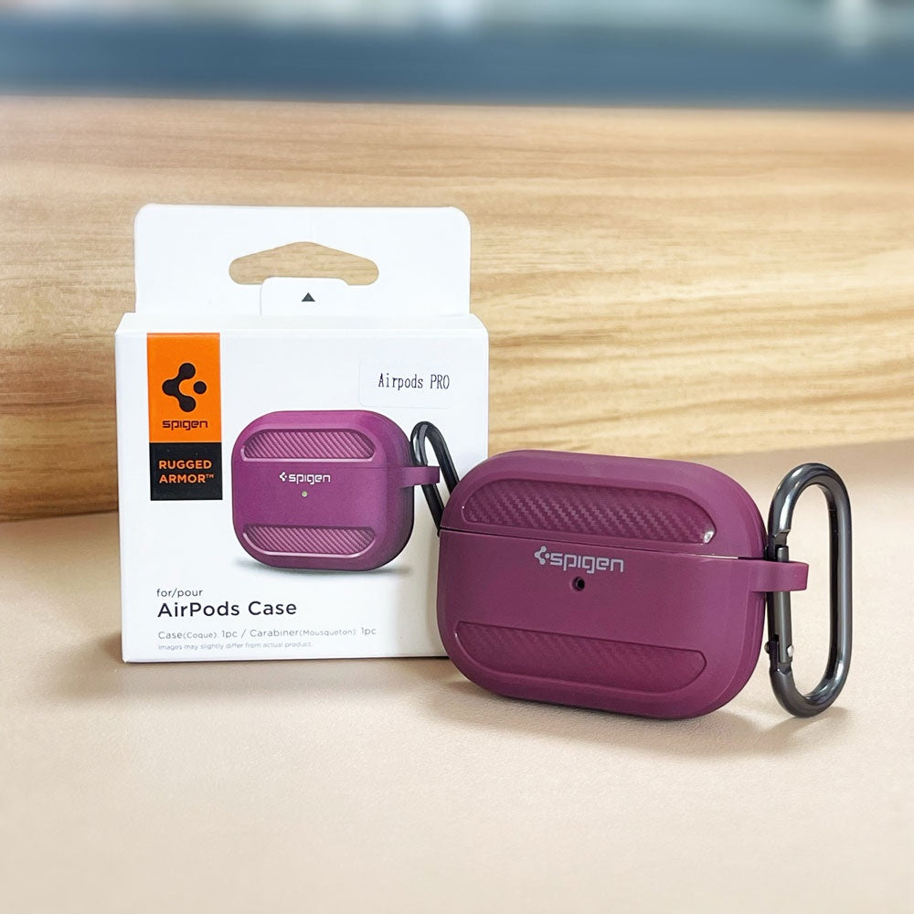 Spigen Rugged Armour Case for Apple AirPods Pro 2 - premium quality military grade material with carabiner