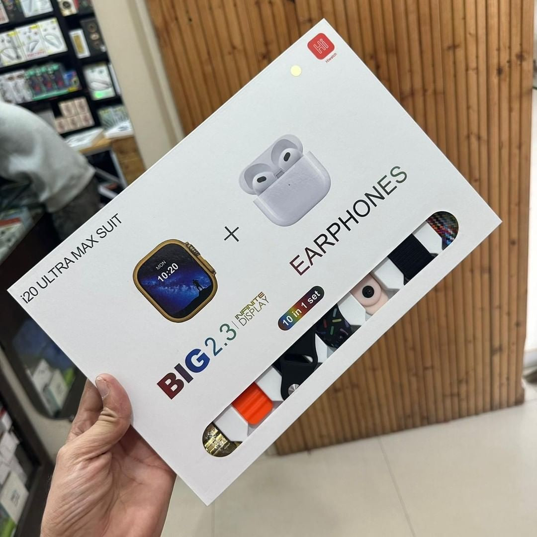 i20 Ultra Pro Max 10 in 1 with AirPods Pro 2 | 7 Straps | Luxury Gift