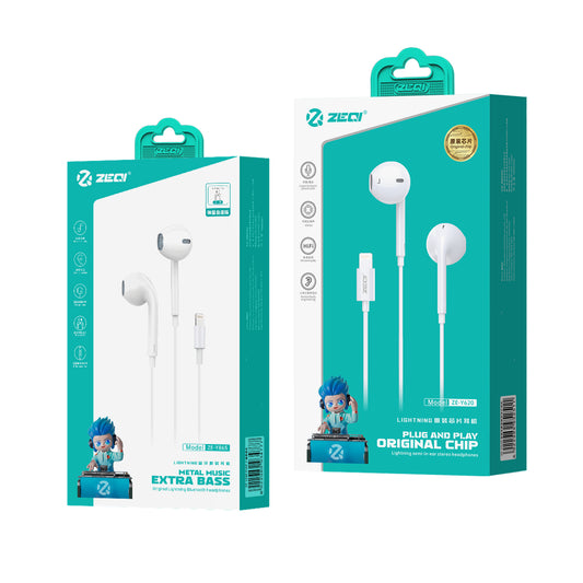 ZEQI ZE-Y620 Lighting Earphones For iPhone | Plug And Play | Original Chip | in-ear stereo Headphones