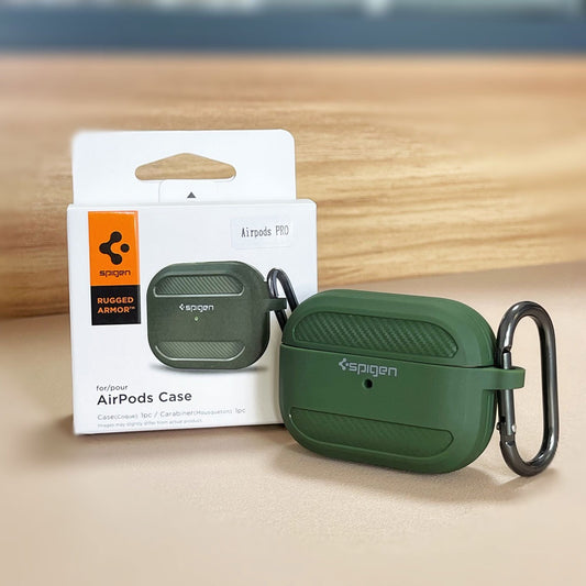 Spigen Rugged Armour Case for Apple AirPods Pro 2 - premium quality military grade material with carabiner